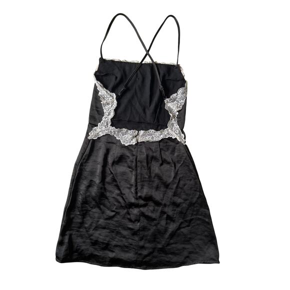 LA Hearts Silky Black Slip Dress with White Lace Trim Detailing Square Neck | XS - Picture 3 of 7